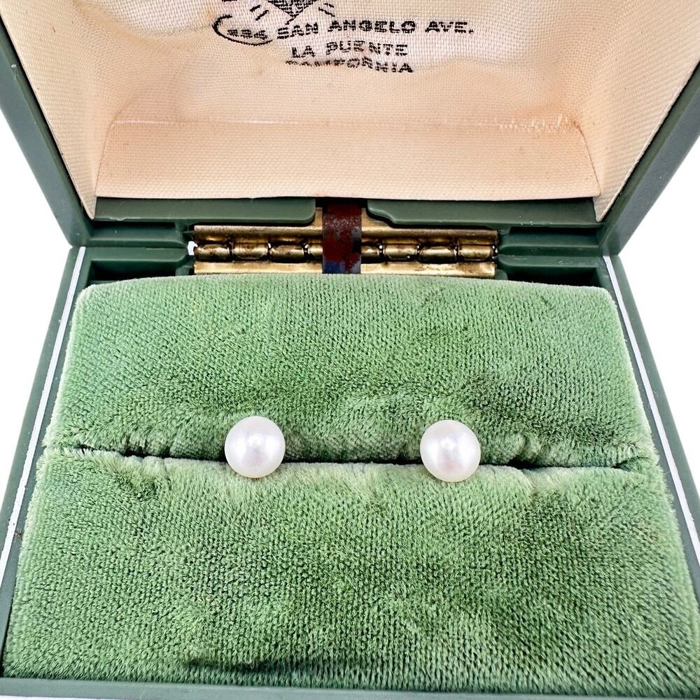 925 Sterling Silver Vermeil 5mm Genuine Freshwater Pearls White Stud Earrings